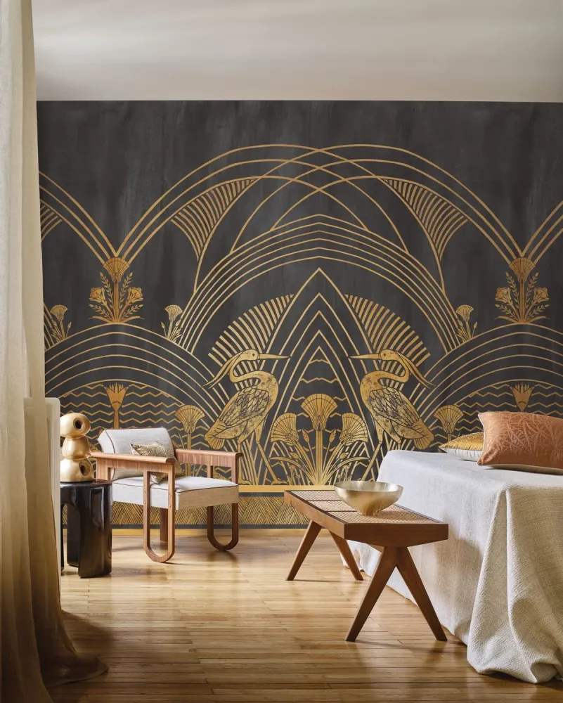 Mural w stylu art déco ELEPHANTINE zielony ze złotym