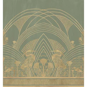 Mural w stylu art déco ELEPHANTINE zielony ze złotym
