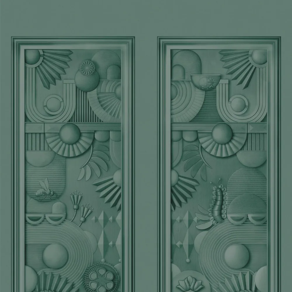 Mural tekstylny w stylu art deco GREENHOUSE GATHERING ciemny zielony