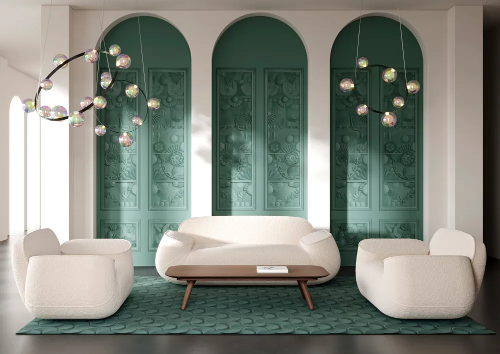 Mural tekstylny w stylu art deco GREENHOUSE GATHERING ciemny zielony