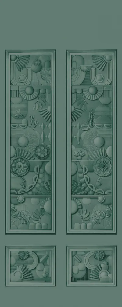Mural tekstylny w stylu art deco GREENHOUSE GATHERING ciemny zielony