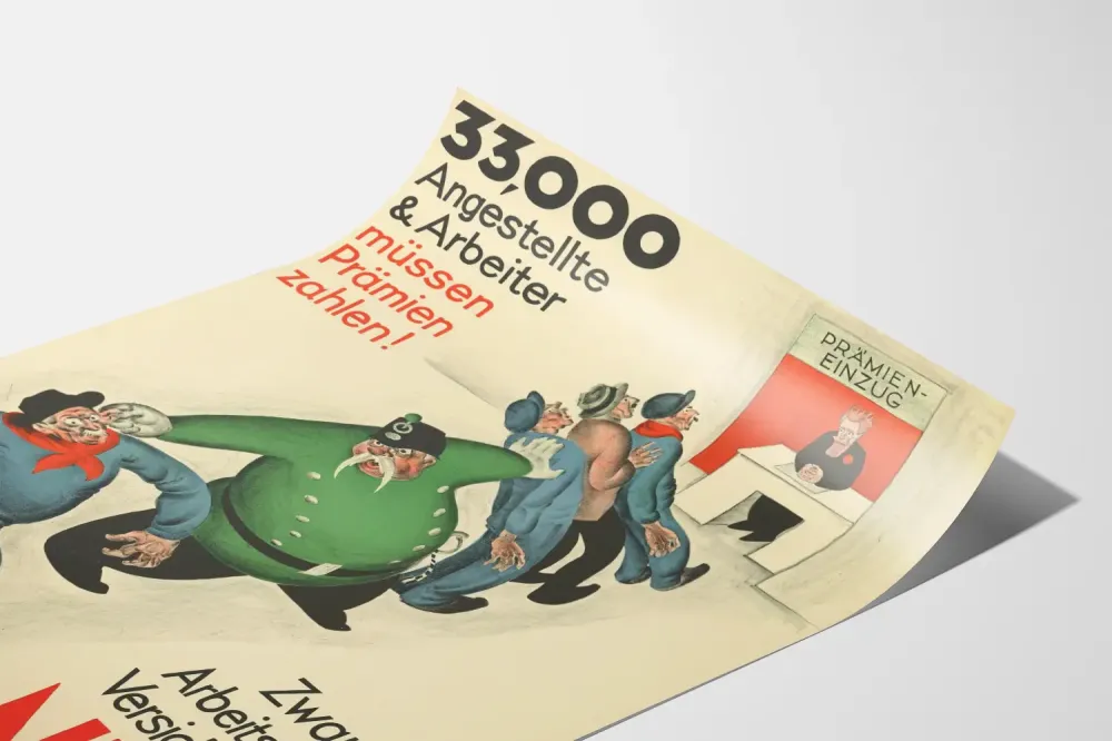 Niemiecki plakat vintage o składkach pracowników