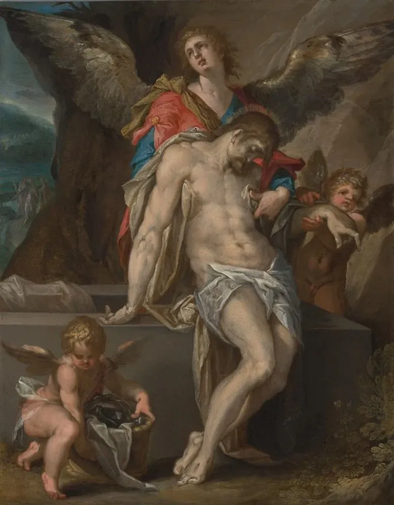 Obraz Anioły niosące ciało Chrystusa Angel Pete - Bartholomaeus Spranger | Druk artystyczny