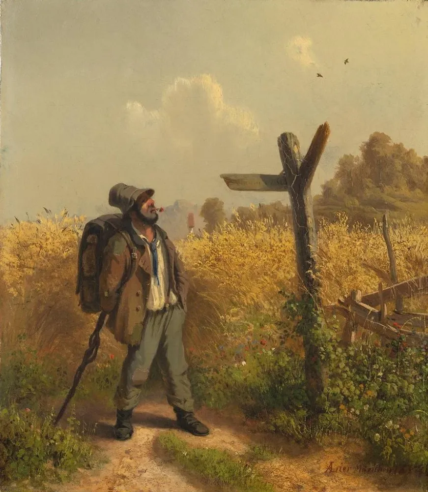 Obraz Le clochard au panneau indicateur - Adolf Heinrich Lier | Druk artystyczny