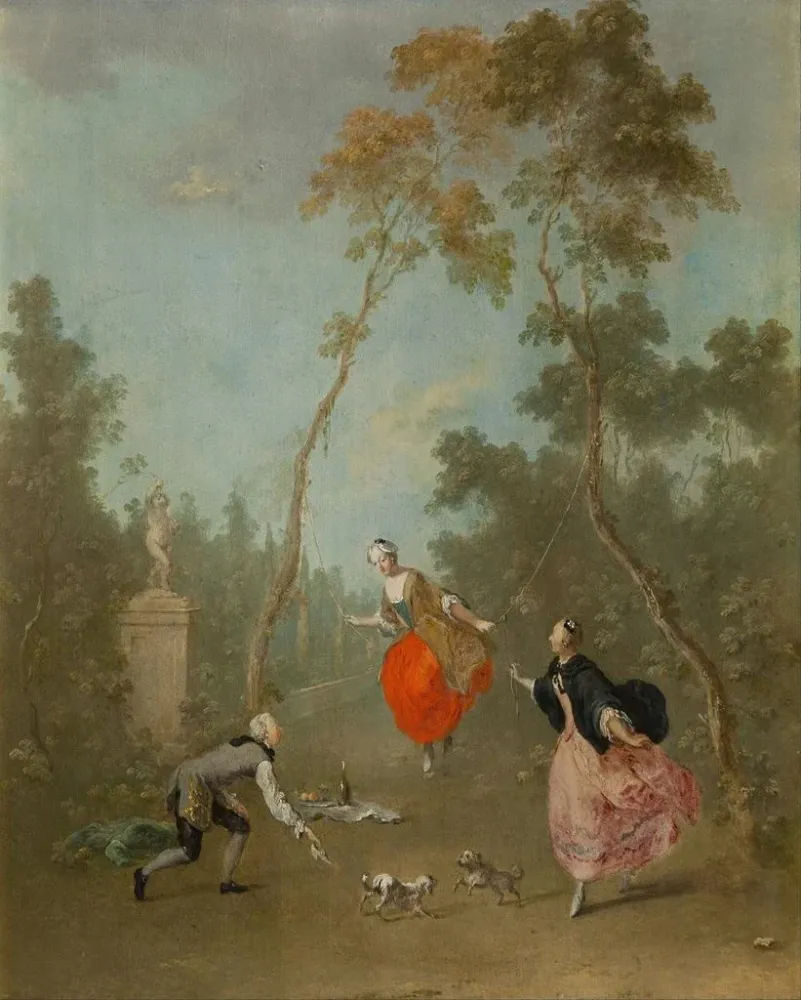 Obraz Damą na huśtawce, scena galante w parku I - Norbert Joseph Carl Grund | Druk artystyczny