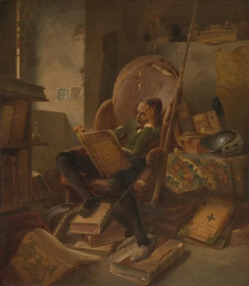 Obraz Don Quichotte dans son bureau - Adolf Schrödter | Druk artystyczny