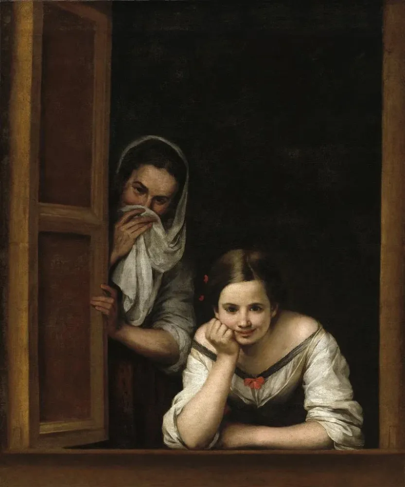 Obraz Dwie kobiety przy oknie - Bartolomé Esteban Murillo | Druk artystyczny
