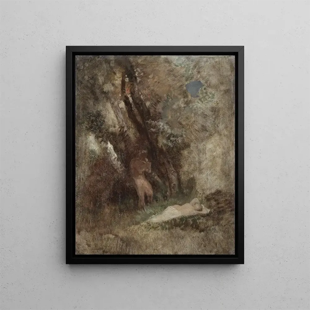 Obraz Fauna i nimfa w lesie - Arnold Böcklin | Druk artystyczny