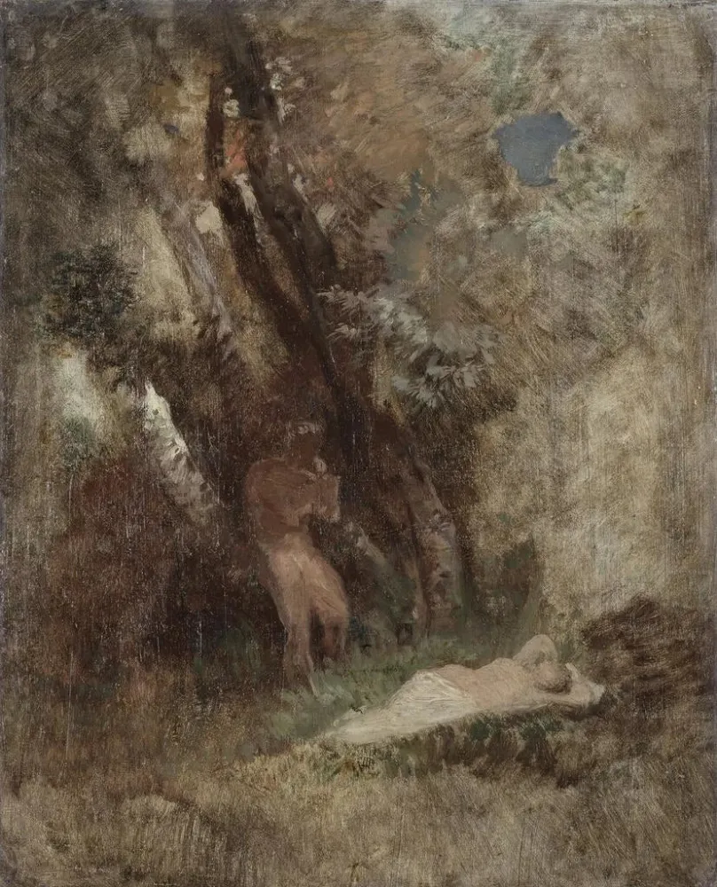 Obraz Fauna i nimfa w lesie - Arnold Böcklin | Druk artystyczny