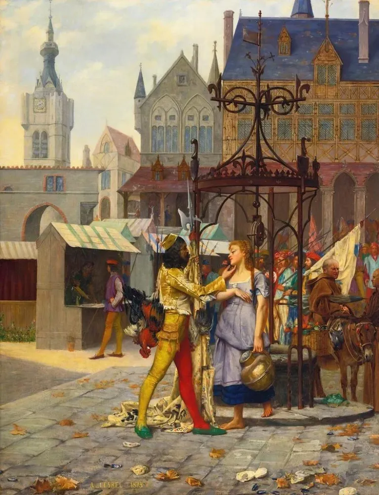 Obraz Flirt na rynku miasta - Adolphe Alexandre Lesrel | Druk artystyczny