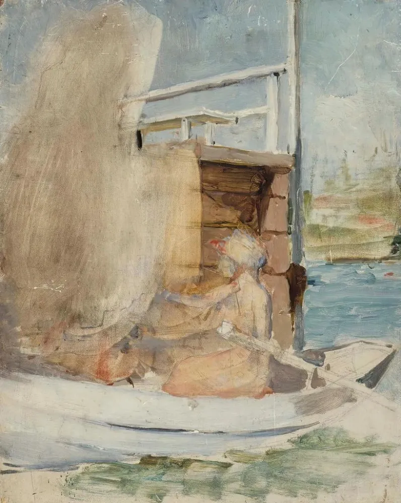 Obraz Kobieta w łodzi na nabrzeżu (Konflikt przypadków) - Albert Edelfelt | Druk artystyczny