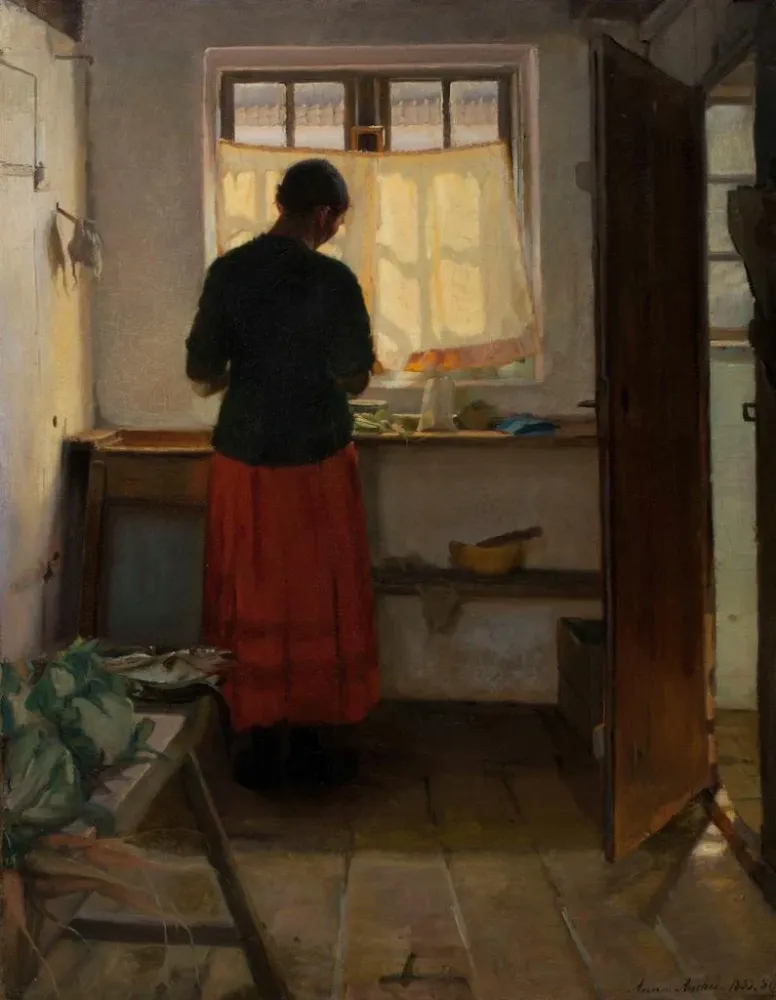 Obraz Kobieta sprzątająca w kuchni - Anna Ancher | Druk artystyczny