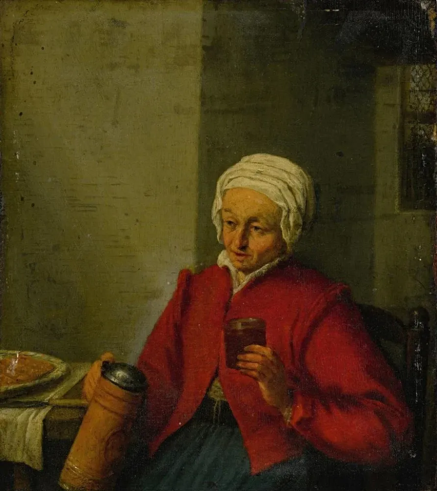 Obraz Kobieta trzymająca dzban i filiżankę - Adriaen van Ostade | Druk artystyczny