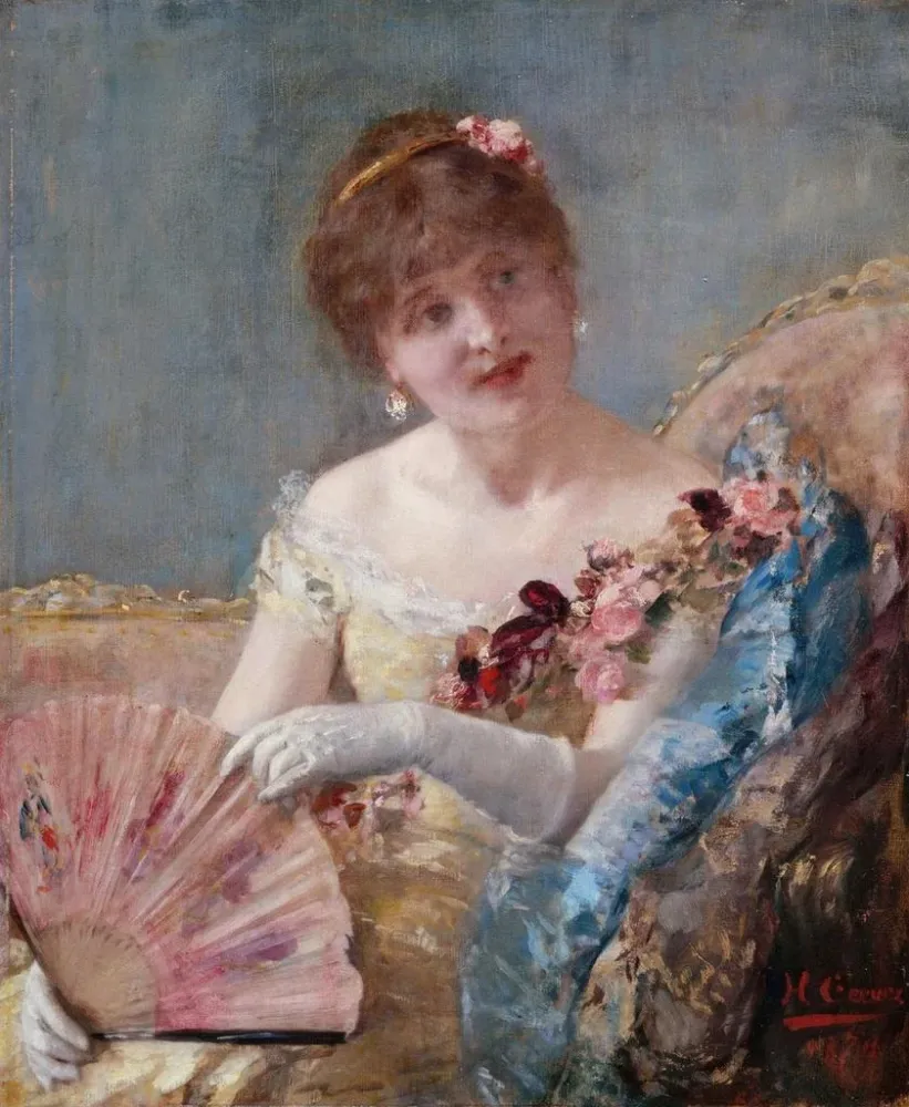 Obraz Kobieta z wachlarzem: Portret Réjane - Henri Gervex | Druk artystyczny