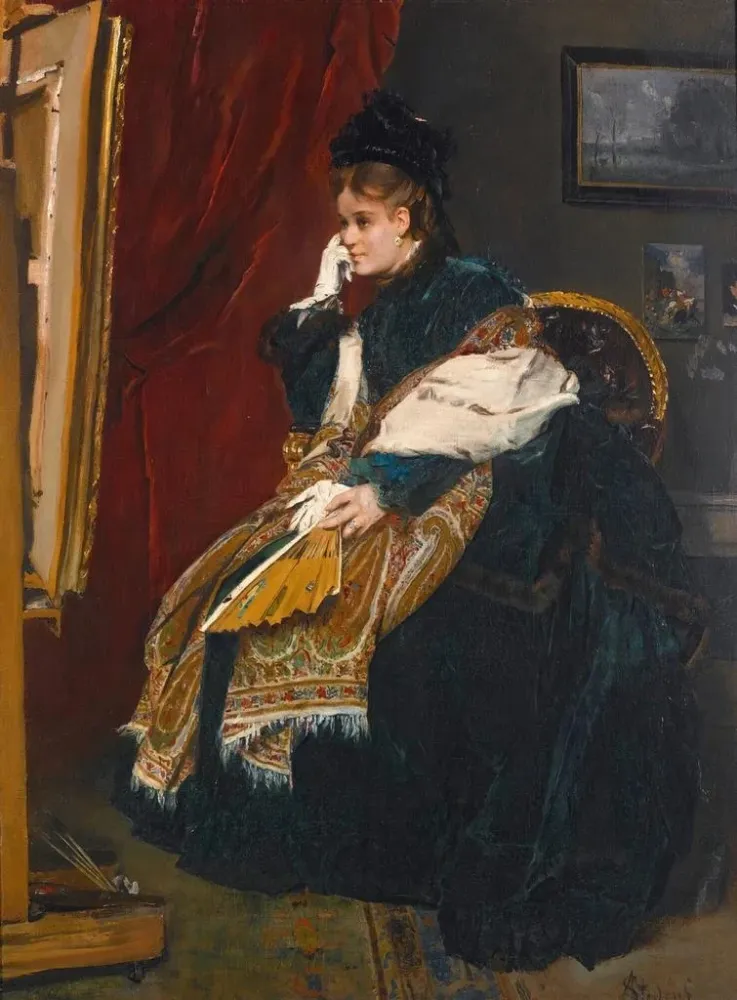 Obraz Kobieta w zieleni w pracowni - Alfred Stevens | Druk artystyczny