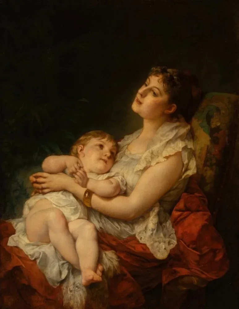 Obraz L'amour d'une mère - Adolphe Jourdan | Druk artystyczny