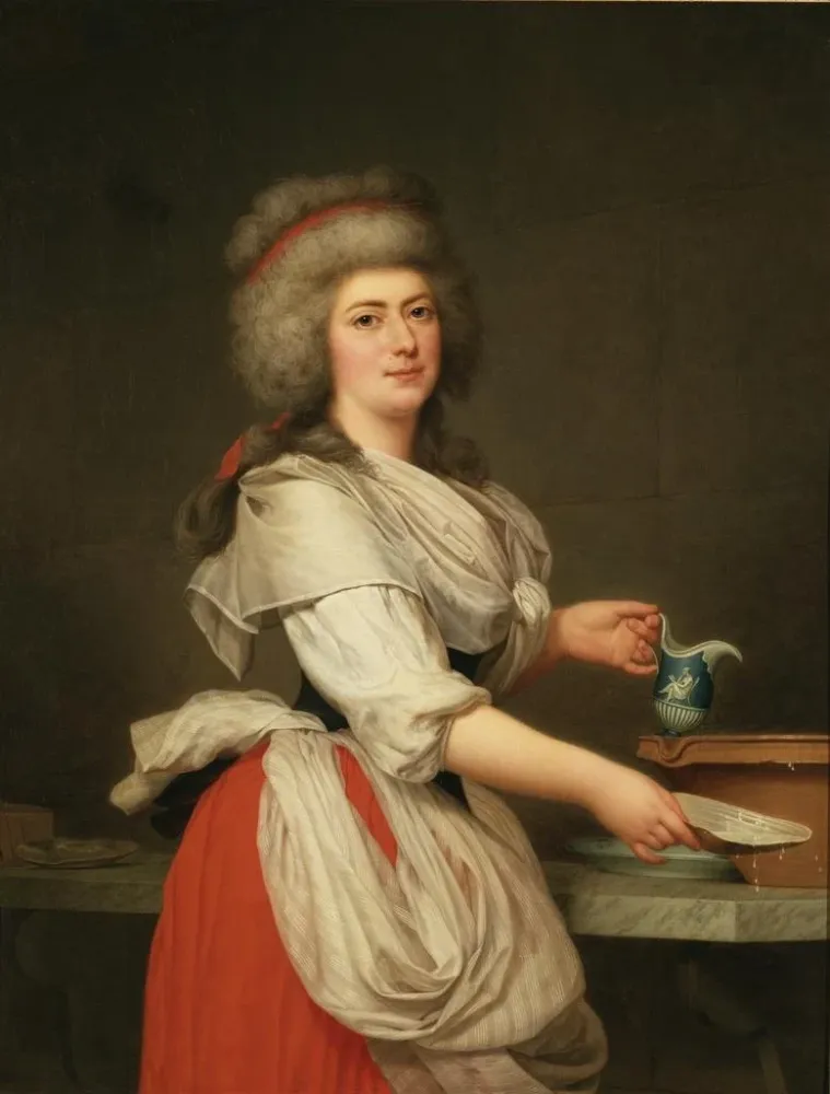Obraz Madame . Aughi, przyjaciółki królowej Marie-Antoinette, jako mleczarka w Królewskiej Mleczarni w Trianon - Adolf Ulr...