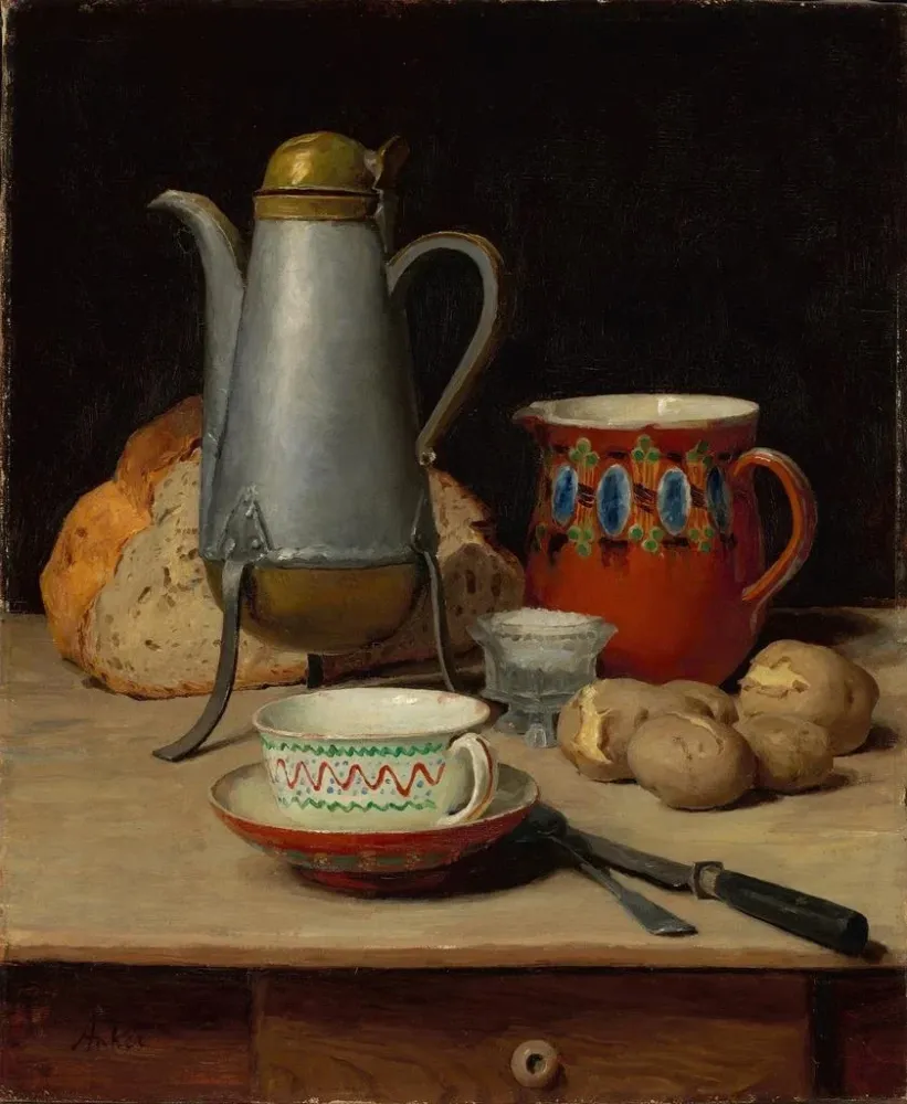 Obraz Martwa natura z kawą i ziemniakami - Albert Anker | Druk artystyczny