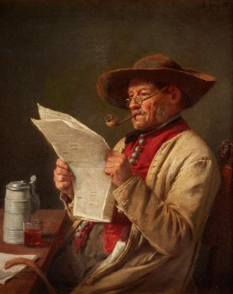 Obraz Mężczyzna czytający wiadomości - August Friedrich Siegert | Druk artystyczny
