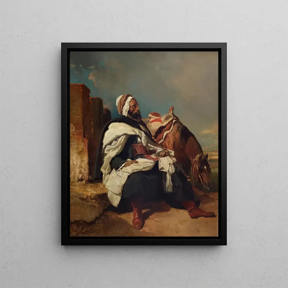 Obraz mężczyzny arabskiego siedzącego z koniem - Alfred de Dreux | Druk artystyczny