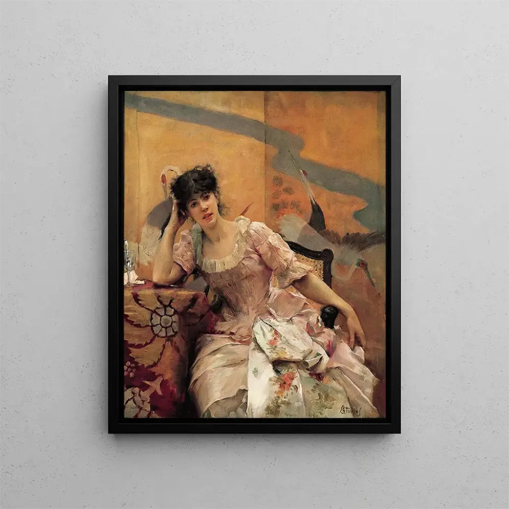 Obraz Młoda kobieta z japońską parawanem - Alfred Stevens | Druk artystyczny
