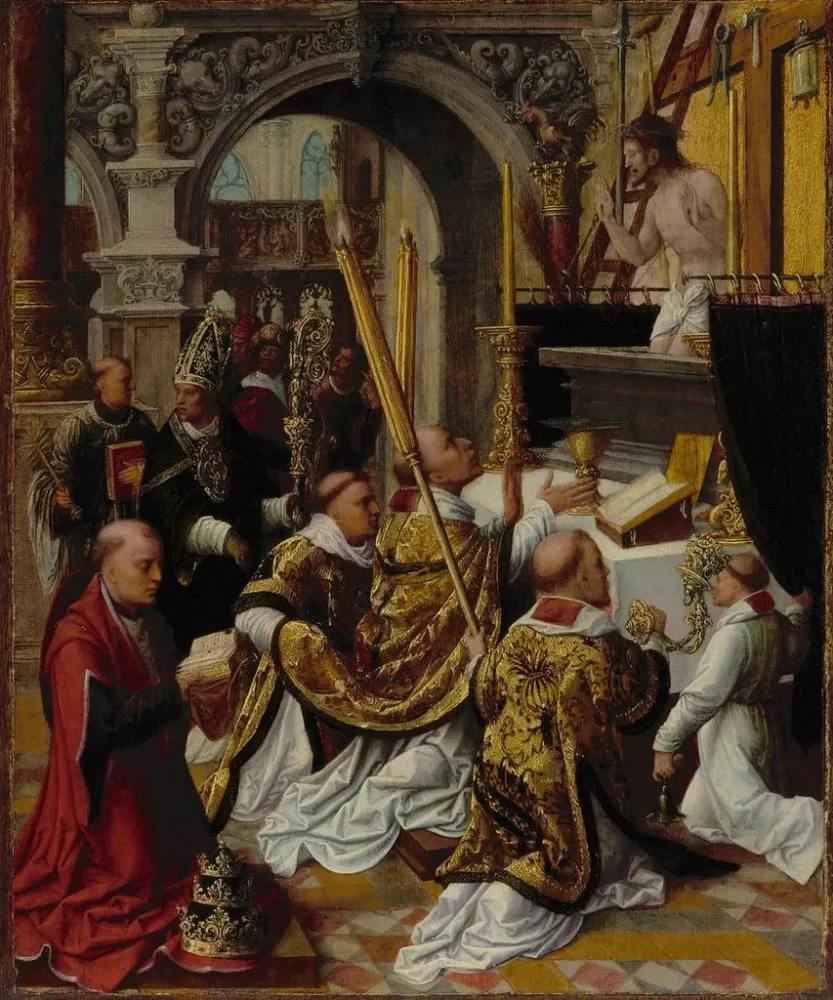 Obraz Msza świętego Grzegorza Wielkiego - Adriaen Isenbrandt | Druk artystyczny