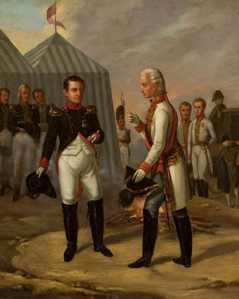 Obraz Napoléon i François II po bitwie pod Austerlitz - Aleksander Stankiewicz | Druk artystyczny