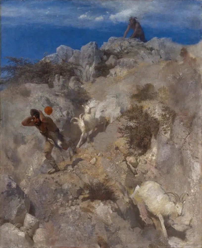 Obraz Pan przestraszył przerażonego i spanikowanego pasterza - Arnold Böcklin | Druk artystyczny