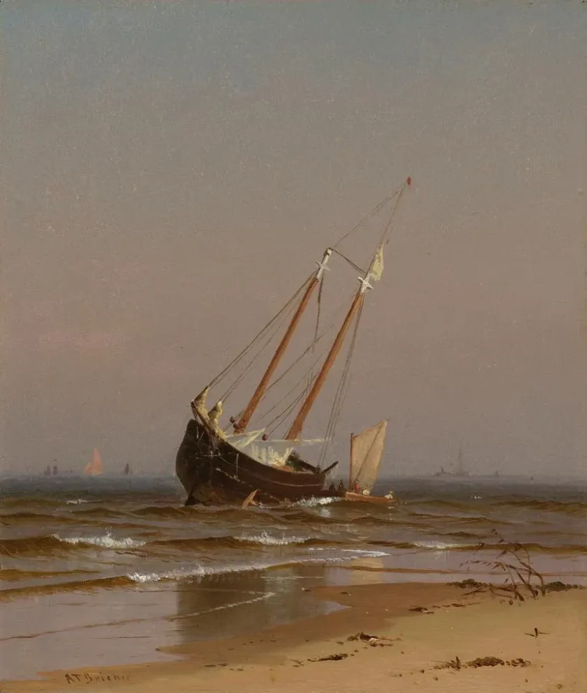 Obraz pejzażu morskiego: statek osiadły na plaży Salisbury - Alfred Thompson Bricher | Druk artystyczny