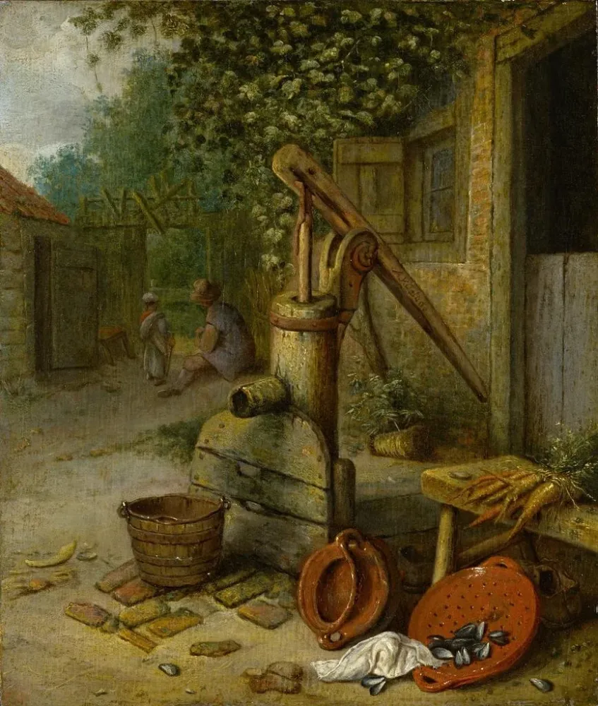 Obraz Podwórko na farmie z pompą wodną - Adriaen van Ostade | Druk artystyczny