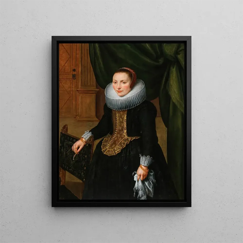 Obraz Portret eleganckiej damy stojącej obok krzesł - Szkoł Antwerpii | Druk artystyczny