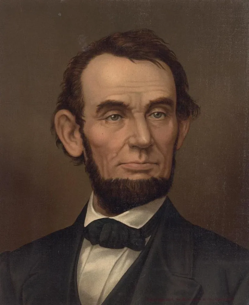 Obraz portret w półpostaci Abrahama Lincolna z brodą - Strobridge Co Lith | Druk artystyczny