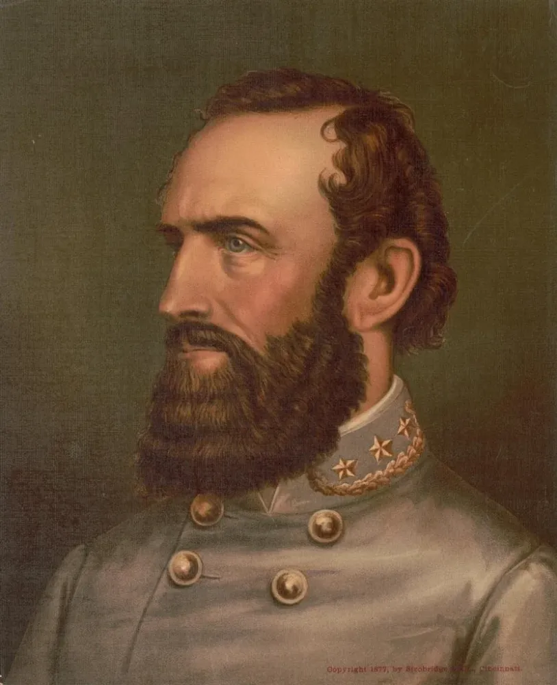 Obraz portretowy w półprofilu Stonewall Jackson w mundurze wojskowym - Strobridge Co Lith | Druk artystyczny