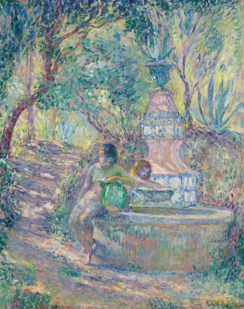 Obraz Saint - Tropez, dwie młode dziewczyny przy fontannie - Henri Lebasque | Druk artystyczny