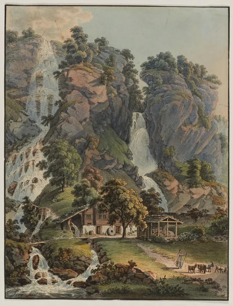 Obraz Spadające wodospady Dorf i Alpbach w Meyringen - Gabriel Lory L'ancien
