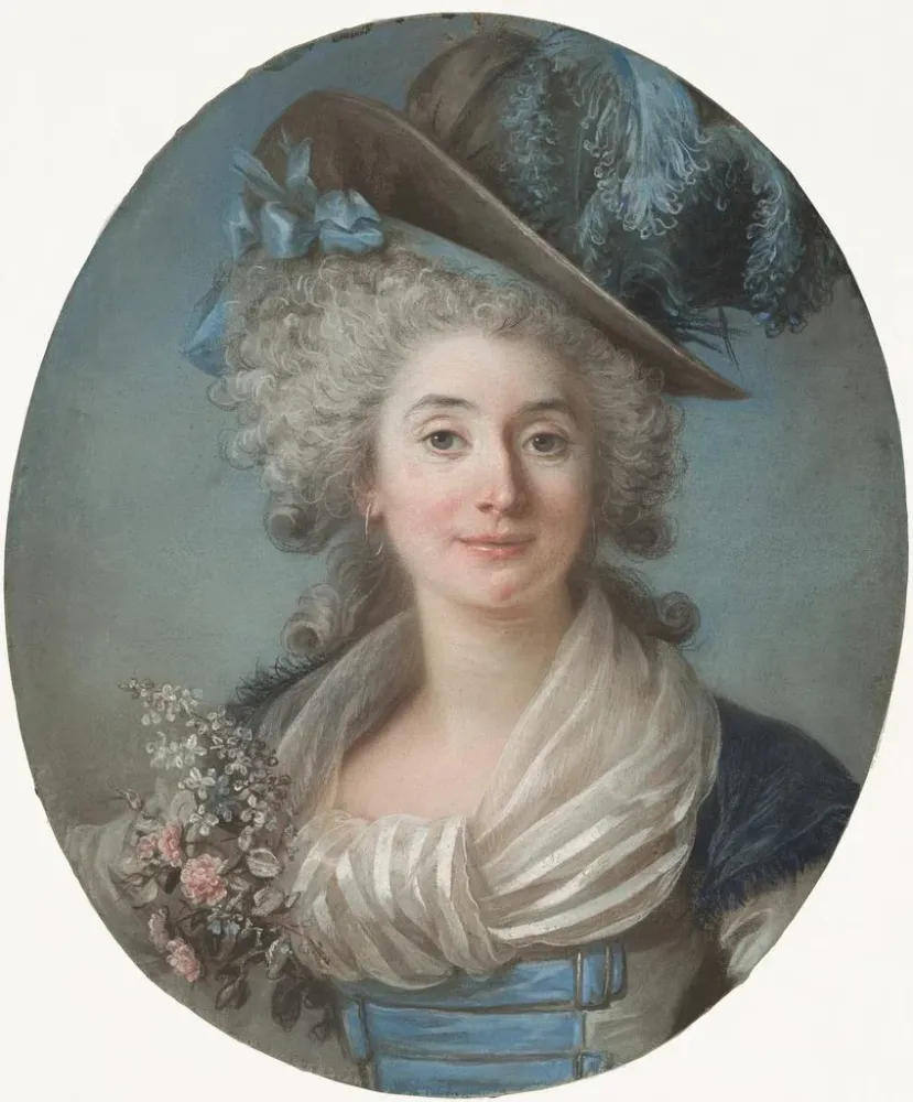 Obraz Szlachetna kobieta w modzie z kapeluszem z piórami - Adélaïde Labille-Guiard | Druk artystyczny