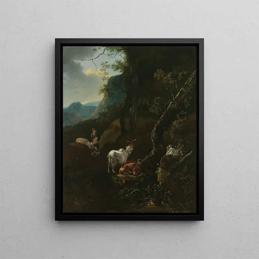 Obraz Une bergère avec des animaux dans un paysage montagneux - Adam Pynacker | Druk artystyczny