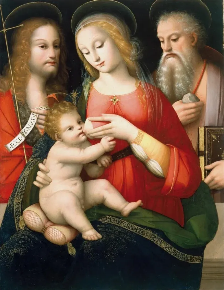 Obraz La Vierge à l'Enfant et les saints Jean-Baptiste et Jérôme - Andrea del Brescianino | Druk artystyczny