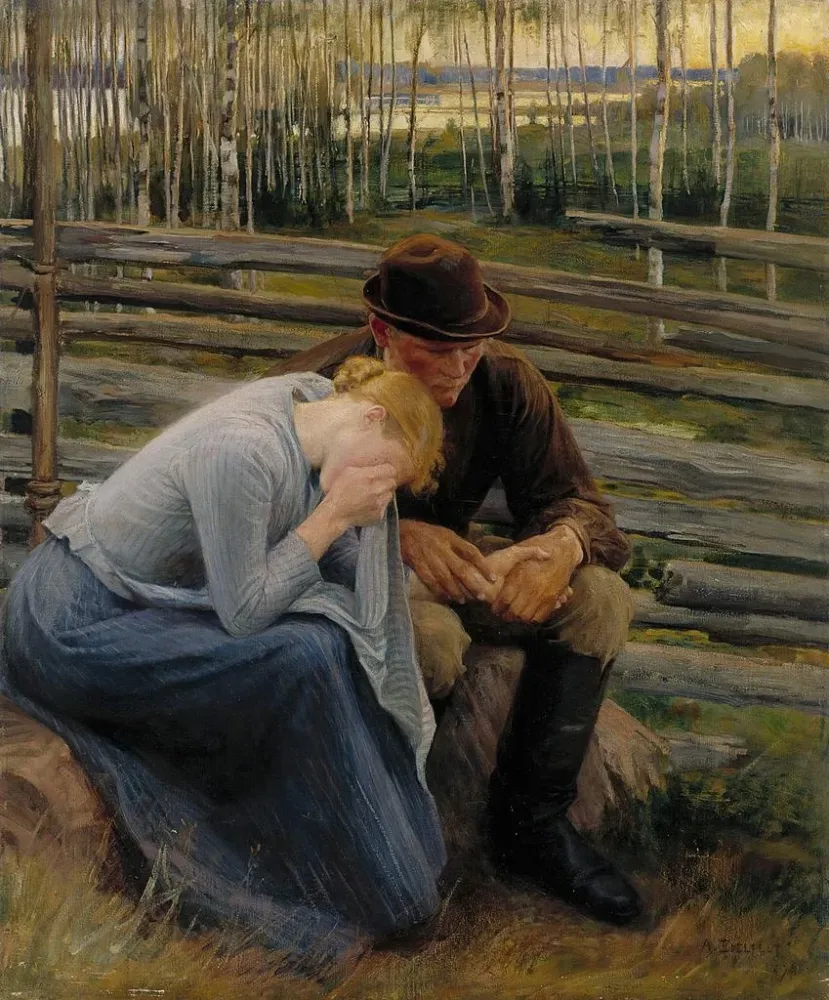 Obraz Wariacja na temat smutku ilustracji do wiersza „Na targu we Vernamo” - Albert Edelfelt | Druk artystyczny