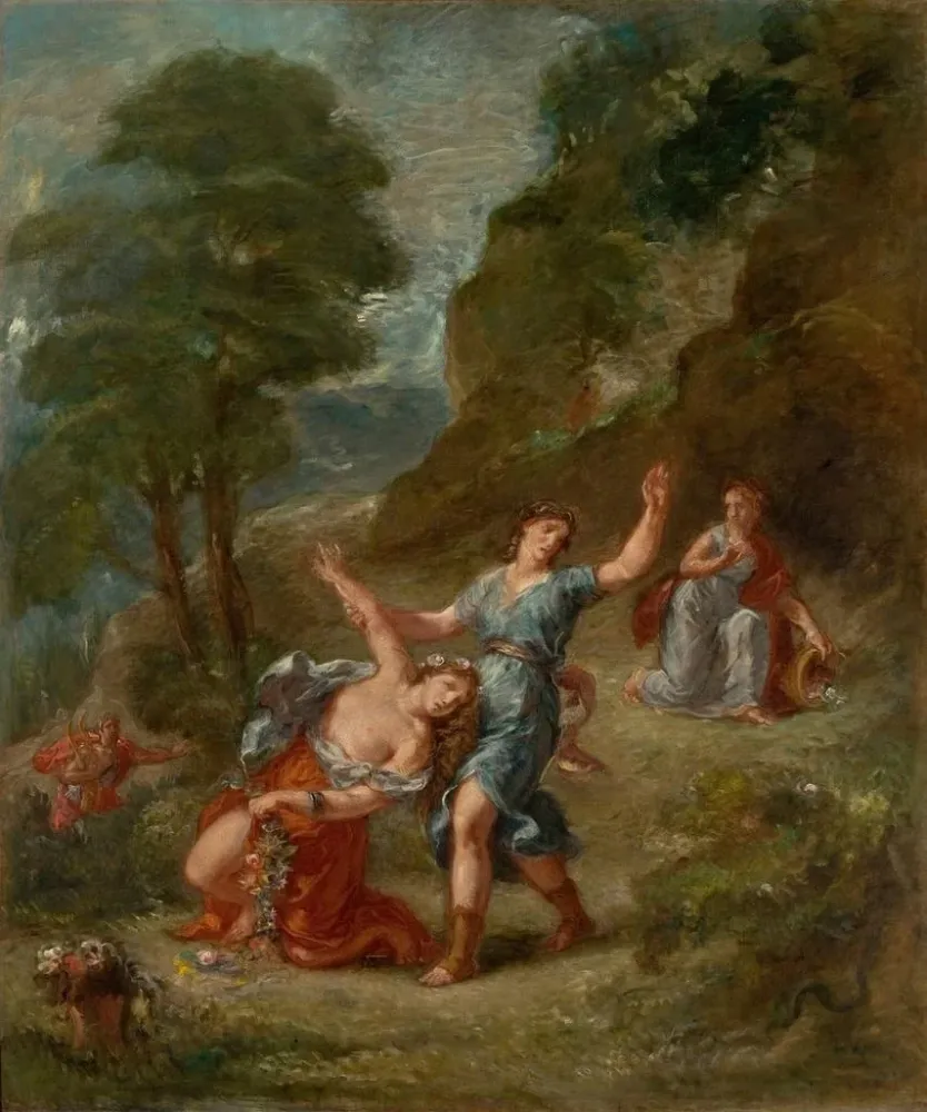 Obraz Wiosna: Eurydyka ugryziona przez węż podczas zbierania kwiatów, śmierć Eurydyki - Eugène Delacroix | Druk artystyczny