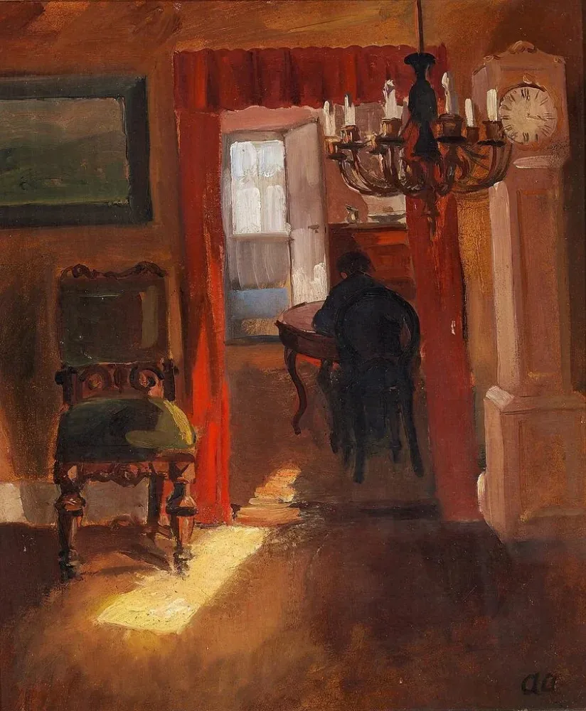 Obraz wnętrza Skagen z pasem słonecznym na podłodze - Anna Ancher | Druk artystyczny