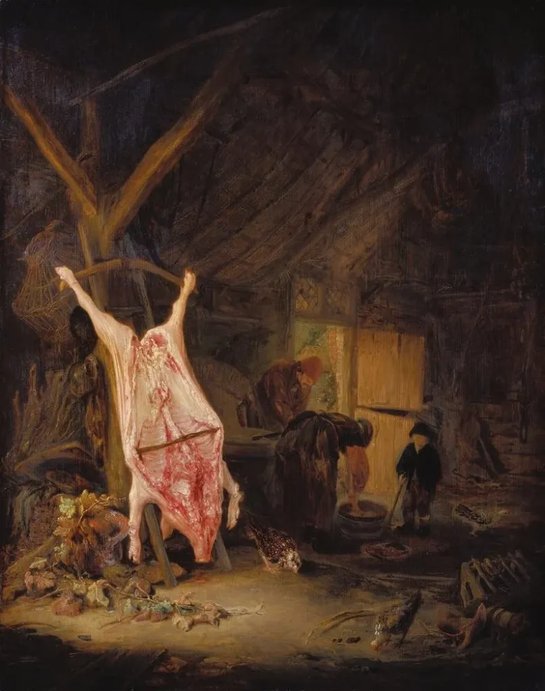 Obraz Zabity świnia w stodole - Adriaen van Ostade | Druk artystyczny