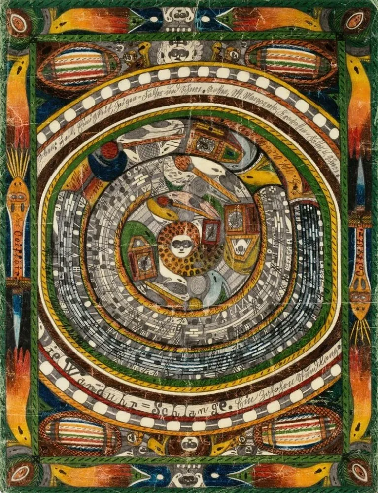 Obraz Zegar ścienny Snake na godzinę - Adolf Wölfli | Druk artystyczny