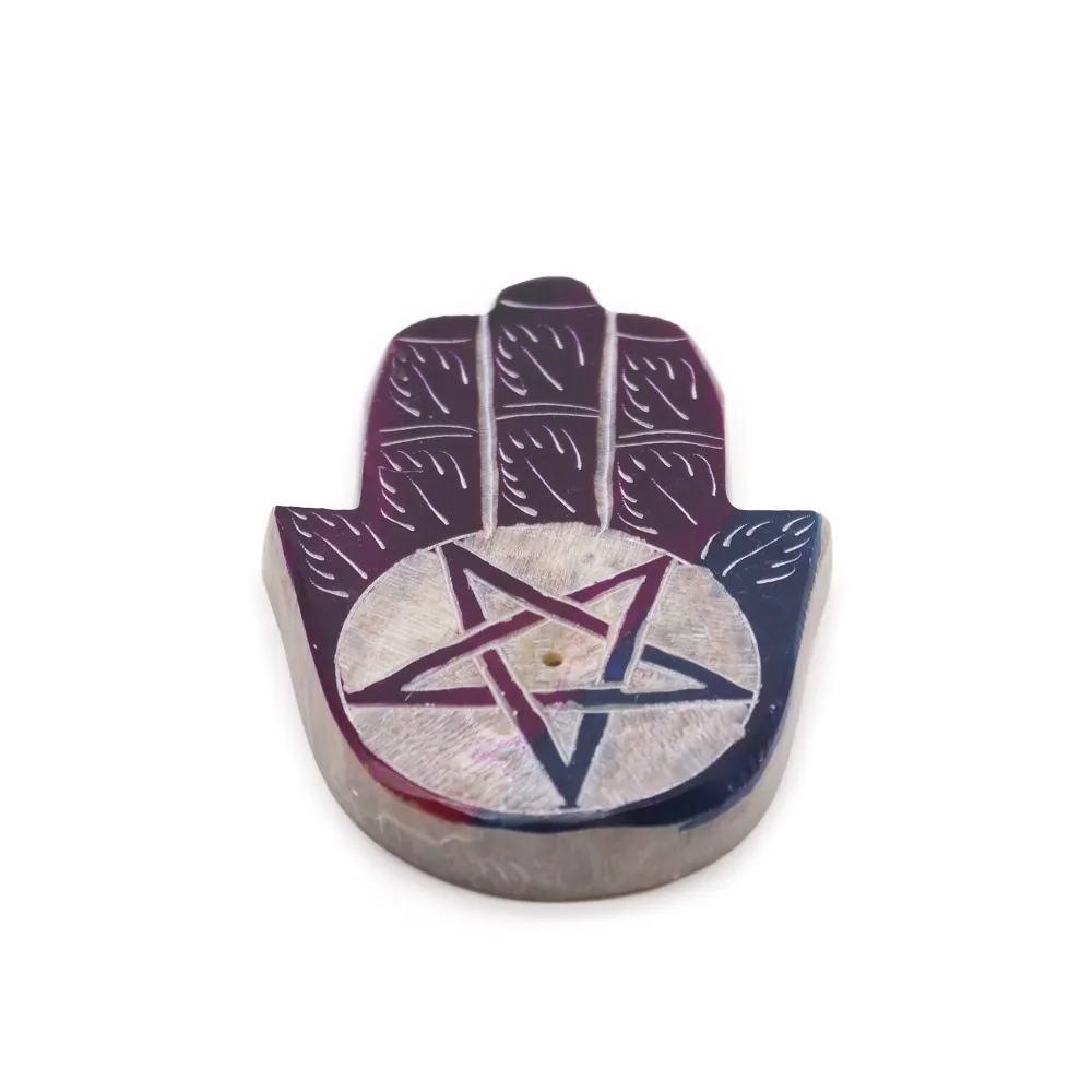 Palnik do kadzideł Hamsa z mydlanego kamienia, pentagonalny design