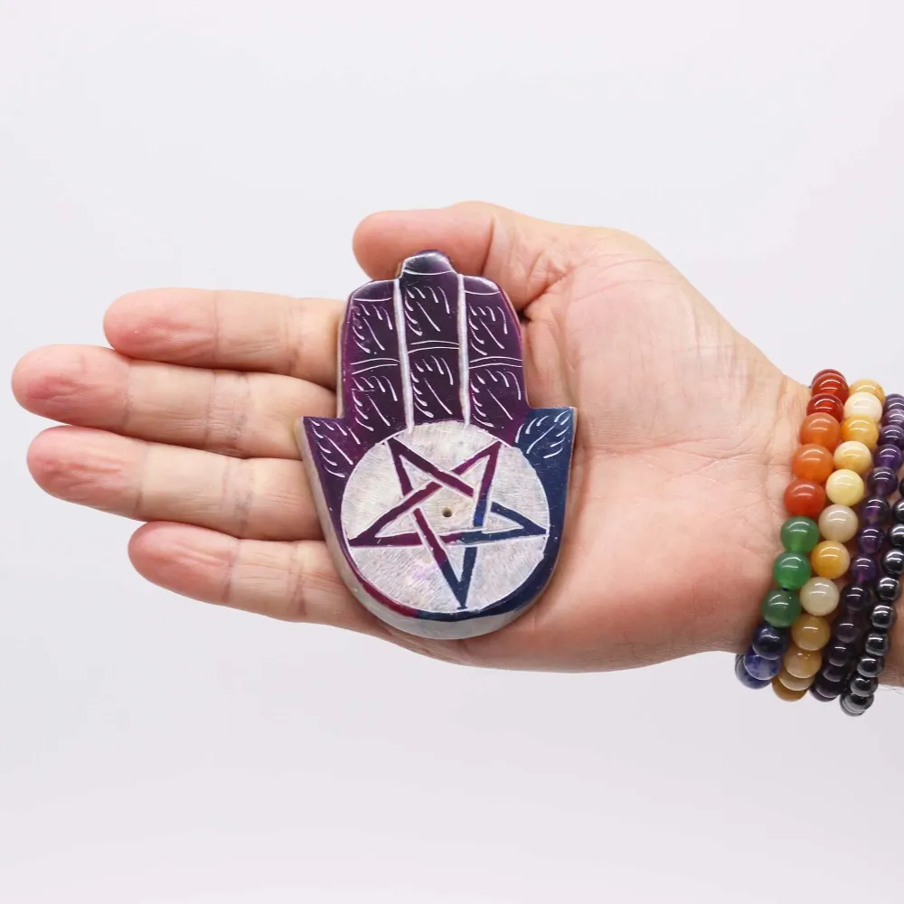 Palnik do kadzideł Hamsa z mydlanego kamienia, pentagonalny design