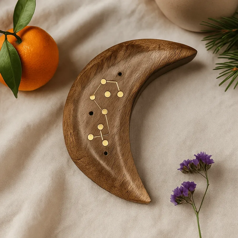 Palnik do kadzideł, mosiężny znak zodiaku księżyc