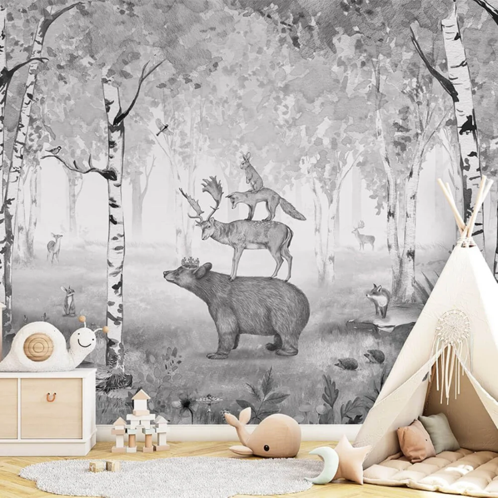 PASTELOVELOVE Tapeta na ścianę dla dzieci na wymiar Bear king czarno-biał
