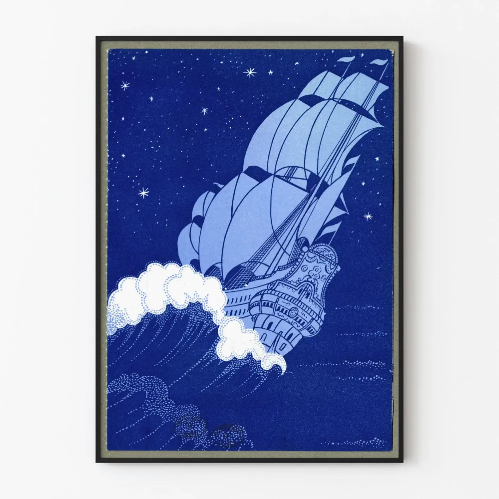 Plakat Żaglówka Niebieska i Nocne Gwiazdy