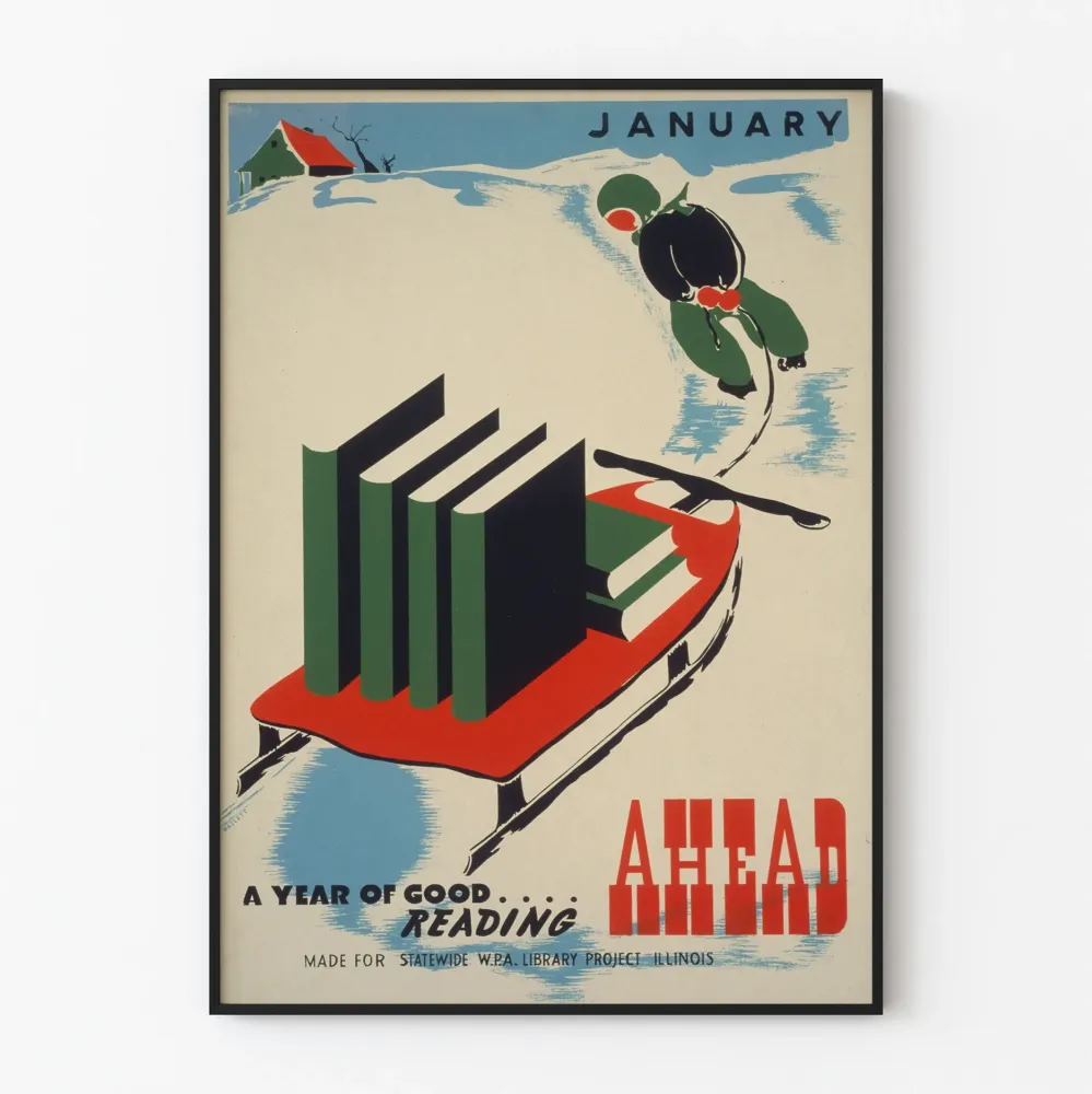 Plakat ścienny vintage "Styczeń - Year Good Reading Ahead"