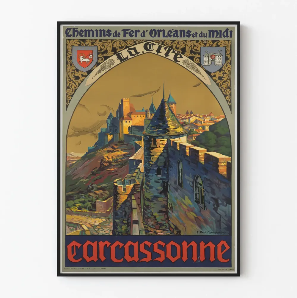 Plakat ścienny vintage Zamek Carcassonne